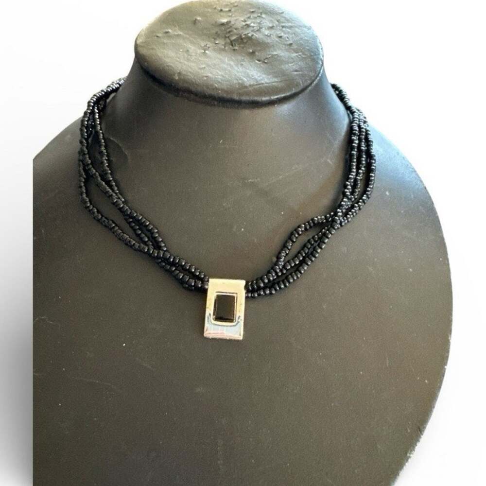 Napier Black Beaded Necklace Classic Elegant Braided Retro